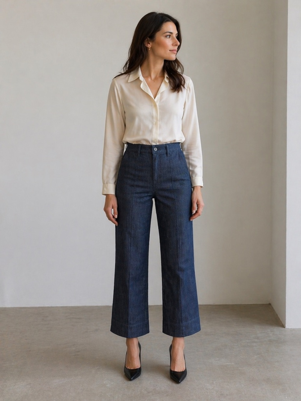 Rebecca Minkoff High Rise Dark Wash Wide Leg Jeans Staple Capsule Office Trouser